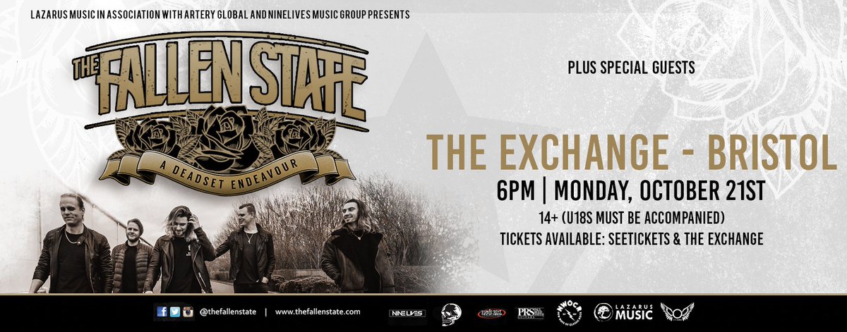 Delighted to announce a show with @LazarusMusicUK with <a href="/thefallenstate/">The Fallen State</a> ! Tix are on sale now: bit.ly/TFSBristol
After self releasing their debut album and touring with the likes of <a href="/SeetherOfficial/">Sandra P. Anderson</a> <a href="/BlkStoneCherry/">Black Stone Cherry</a> <a href="/3doorsdown/">3 Doors Down</a> they tear up Bristol for the first time.