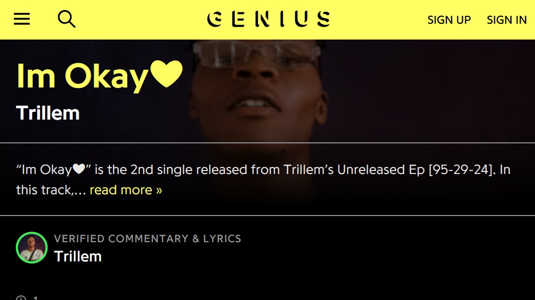 iamtrillem's tweet photo. I'm okay lyrics @Genius ... Wanting to understand the whole story... https://t.co/hPM8WIN7uI
. #Trillem #trillem #iamtrillem #justtrillemmusic #imokay #chh #9jachale https://t.co/n8oMzqoIPc