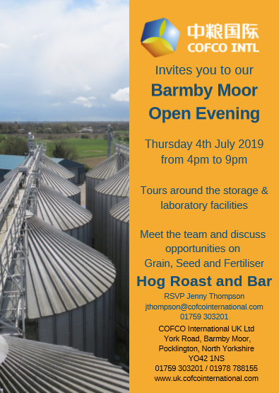 UK_COFCO's tweet photo. Looking forward to welcoming everyone at our Open Evening @UK_COFCO Barmby Moor, Thursday 4th July from 4pm-9pm with Hog Roast and Bar. #Barmby Moor #Pocklington #COFCOUK #Agriculture https://t.co/zujuX9LUJt