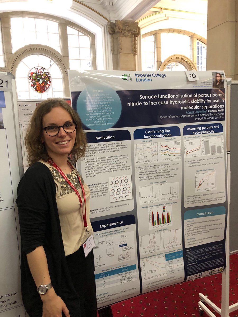 Petit_Group's tweet photo. Anouk, David (@DavidDanaci), Giulia and Ying providing a good sample of our group’s work @UKPorMat . #MOFs #BoronNitride #MolecularSeparations @BarrerCentre @ImperialChemEng https://t.co/WwrxLSV2OM