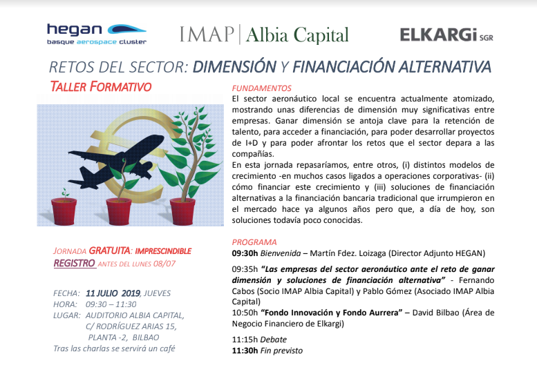Elkargi_SGR's tweet photo. Retos del Sector aeronáutico: Dimensión y #Financiación Alternativa
🗓️ 11 julio 2019
⌚️ 9:30 a 11:30
📍 Auditorio Albia Capital, c/Rodríguez Arias, 15, planta 2 #Bilbao
🔗 Info: https://t.co/IOqxvwgJus
✍️ Inscripción: https://t.co/0NpCnMUeV8
LinkedIn: https://t.co/fUKmSXLdU0 https://t.co/7JJ9wT6rv5