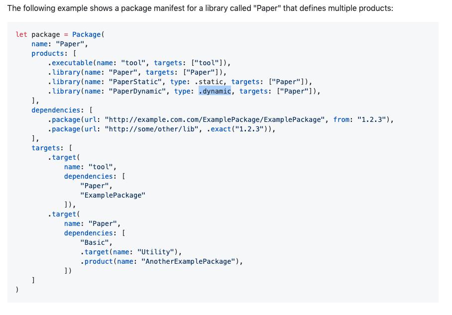 freak4pc's tweet image. Defining libraries in SPM as dynamic/static is so elegant 🧐 #SPM #Swift #SwiftPackageManager