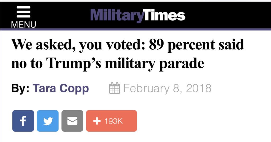 USMCLiberal's tweet photo. @realDonaldTrump Also — your assertion that the military is “thrilled” about your little #DictatorsApprentice parade, is a flat out lie.
https://t.co/X0EuM31Bit https://t.co/qlH6llnLjX