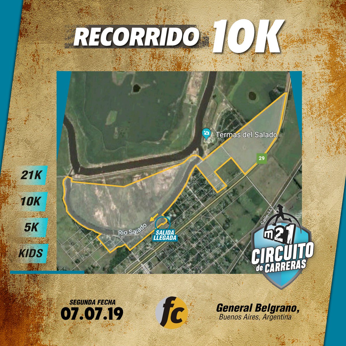 MaratonM42's tweet photo. RECORRIDOS 🏃‍♀
Estos son los recorridos de la segunda etapa del #CircuitoM21, evento que se realizará este domingo 7/7 en General Belgrano.

🌱 Recorrido rápido y pintoresco, cerca del Río Salado y las Termas del Salado 👉 21K, 10K, 5K, KIDS. 

💻 https://t.co/OYZ8LF7Kot https://t.co/aZYE7eRigE