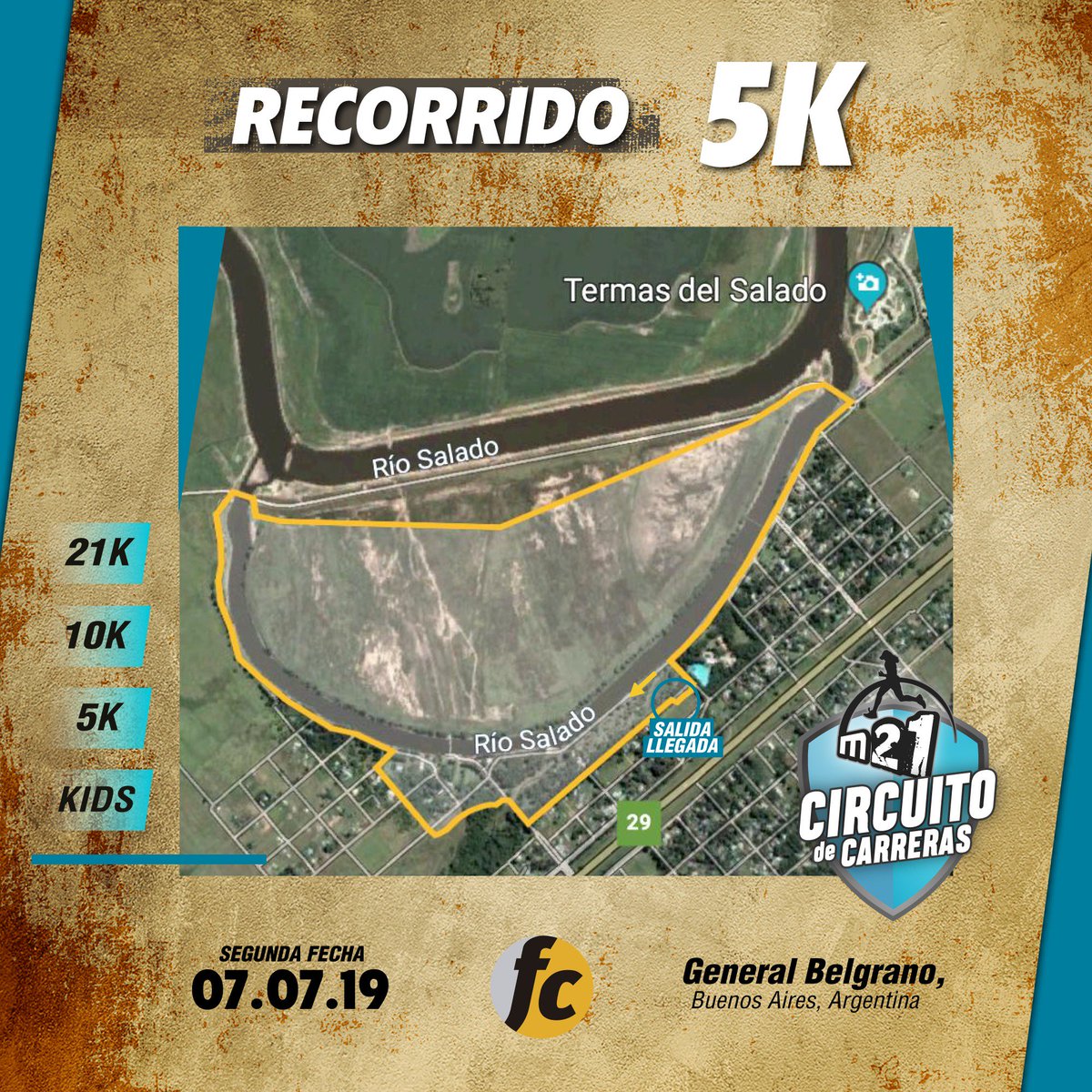 MaratonM42's tweet photo. RECORRIDOS 🏃‍♀
Estos son los recorridos de la segunda etapa del #CircuitoM21, evento que se realizará este domingo 7/7 en General Belgrano.

🌱 Recorrido rápido y pintoresco, cerca del Río Salado y las Termas del Salado 👉 21K, 10K, 5K, KIDS. 

💻 https://t.co/OYZ8LF7Kot https://t.co/aZYE7eRigE