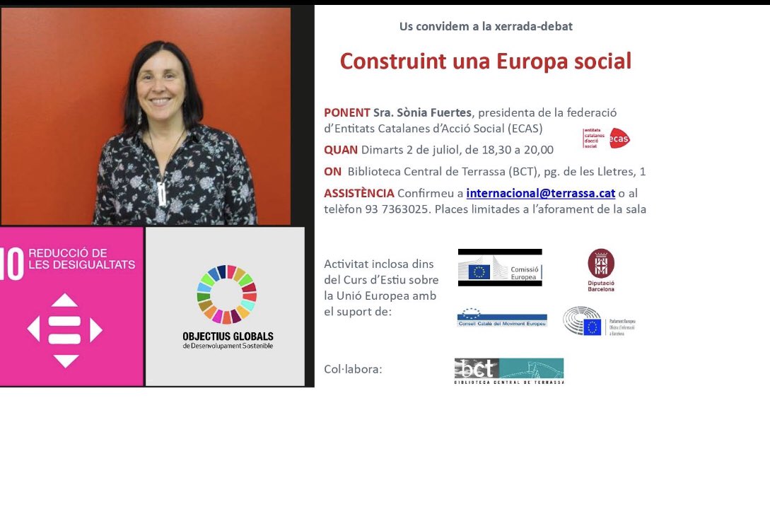 Avui parlarem de l’Europa social. Pilar social, drets i possibilitats. #socialpillar #europe #rights #socialinclusion