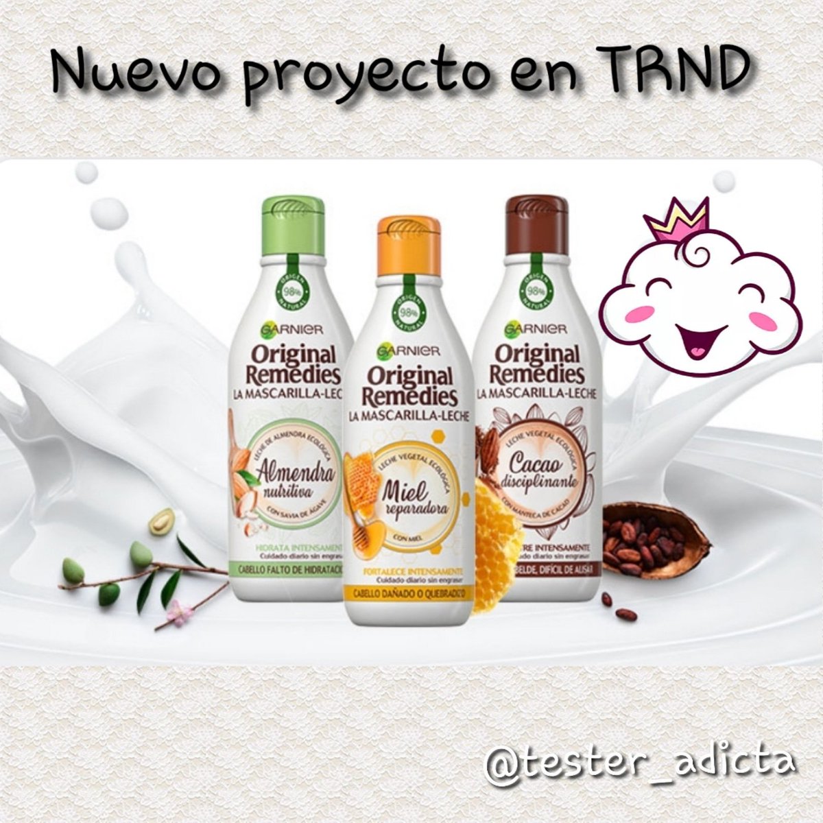 Muestrasgratis6's tweet photo. Nuevo proyecto en TRND junto Original Remedies. 1000 melenas podrán probar su nueva mascarilla-leche.
Almendra Nutritiva para cabellos normales.
Cacao Disciplinante, para los más rebeldes.
Miel Reparadora, cabellos dañados como el mío 😁
#LaMascarillaLeche#OriginalRemedies https://t.co/r1lknOqSbE