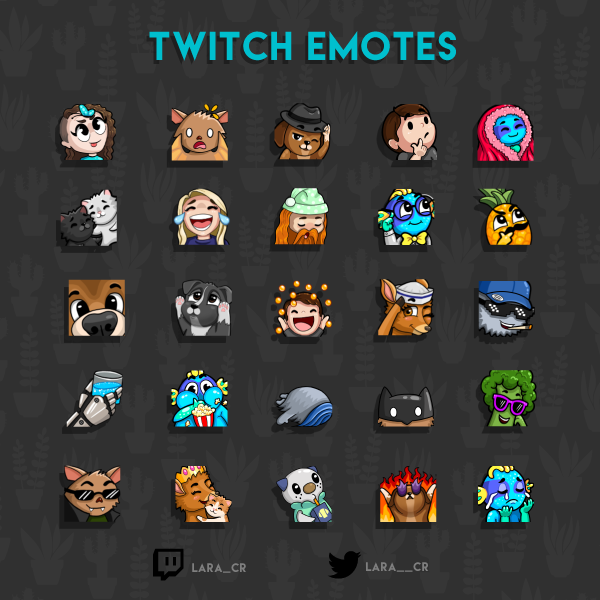 💙 Commission prices and queue: bit.ly/queue_cr 
🧡Email: laracrart@gmail.com
💚 Instagram: instagram.com/lara_cr_art  
🖤 Portfolio: bit.ly/lara_cr 
💜 Twitch: twitch.tv/lara_cr  
#twitch #twitchemotes #emotes #emoteartist