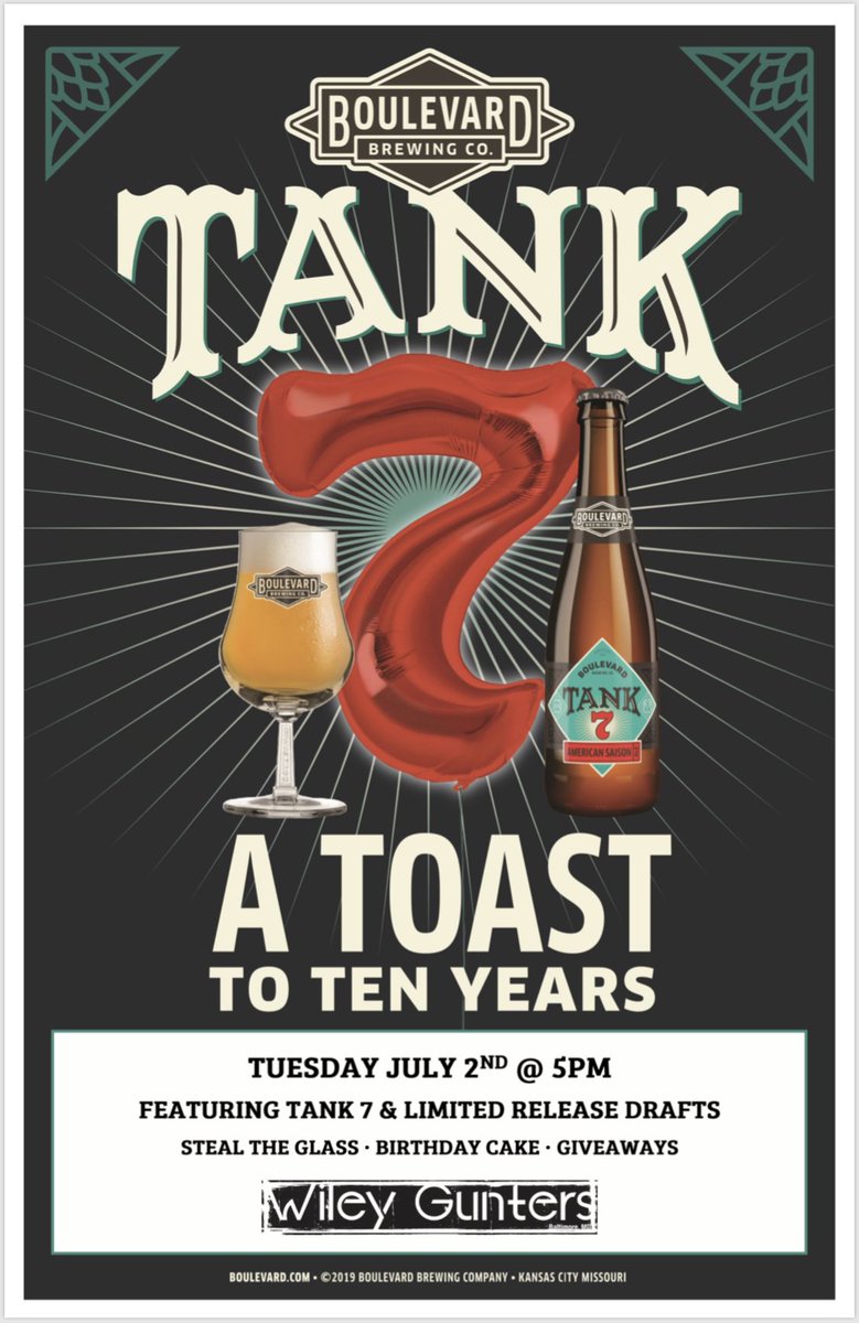 Celebrating TEN YEARS of Tank 7 tonight <a href="/WileyGunters/">Wiley Gunters</a> in #Baltimore. Join us in a toast to the No. 1 selling saison in the country.