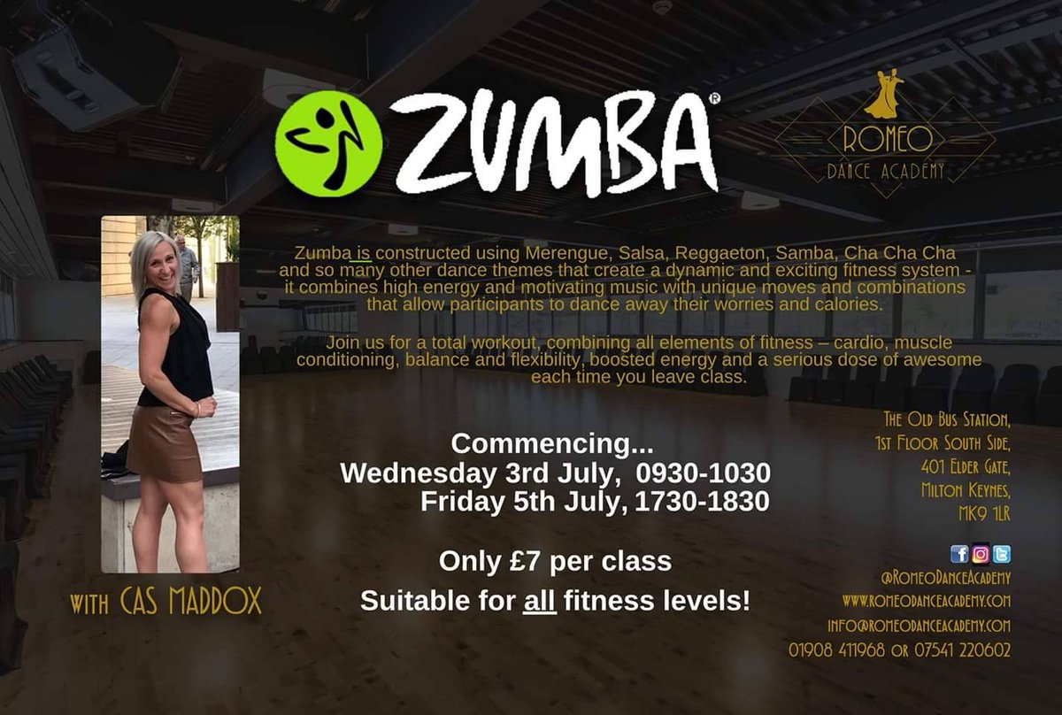🔥 Join us and ZUMBA expert Cas Maddox for the first set of classes kicking off TOMORROW 0930-1030 and Friday 5th July 1730-1830. Classes will be £7 per person. All fitness levels will be welcome to join❗

👉 ow.ly/zw0O30p39tT

#sbz #zumbaclass #zumba #miltonkeyneszumba