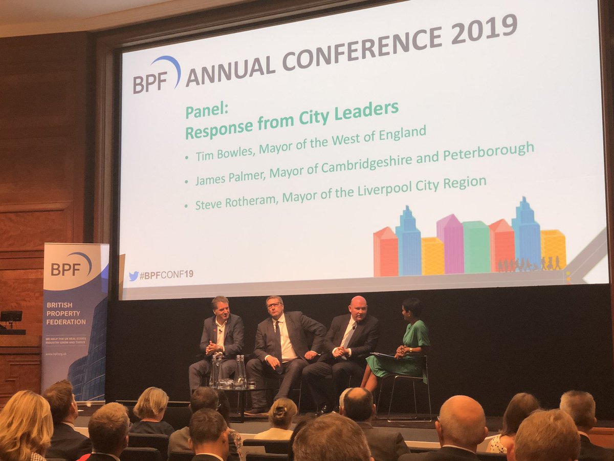 BritProp's tweet photo. Welcome to the stage our Mayoral panel, responding to the challenges and opportunities uncovered by our @PopulusPolls perception audit of the property sector > Tim Bowles @WestofEnglandCA @MayorJPalmer @CambsPboroCA @MetroMayorSteve @LpoolCityRegion https://t.co/u24urzHv0V