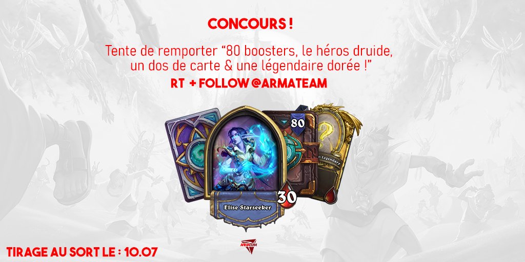 armateam's tweet photo. 🎁 Tente de gagner une précommande de la nouvelle extension Les Aventuriers d'Uldum qui comprend :  80 boosters, Elise le héros druide, une légendaire dorée et un dos de carte ! 🎁 

▶️ RT &amp; Follow @armateam 
TAS le 10/07
   
Bonne chance à tous ! 🍀 https://t.co/T2UVjFsEtN