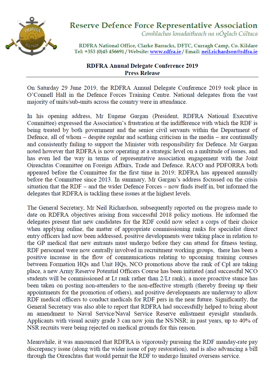 RDFRepAssoc's tweet photo. Press release following the recent 2019 #RDFRA Annual Delegate Conference 🇮🇪 https://t.co/O03fnLxK3D