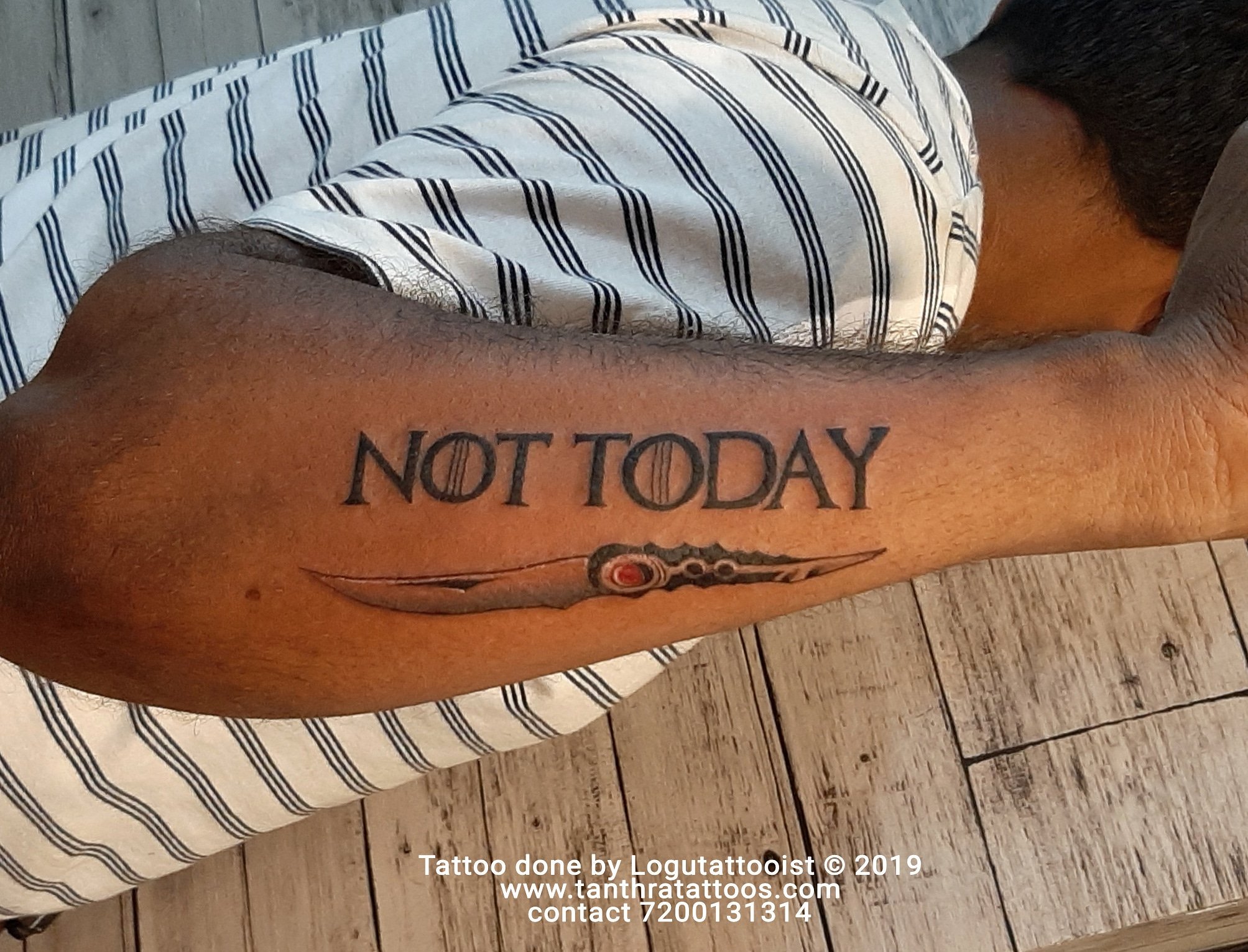 Hand poked today and no other day lettering tattoo #20 Hand poked today and no other day lettering tattoo