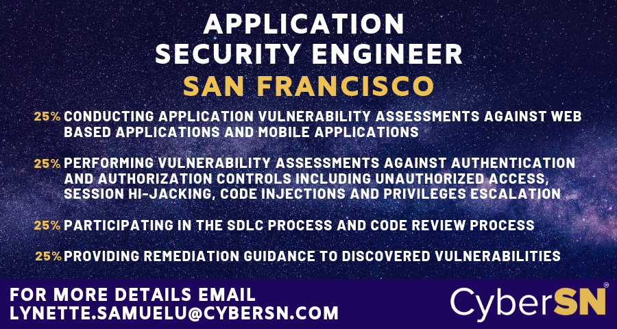 _cybernette's tweet image. HELLO BAY AREA !!
- New AppSec Opportunity in SF !!
If you or anyone in your network is interested. Feel free to message me directly at Lynette.Samuelu@CyberSN.com

#CyberSN #CyberSNJobs