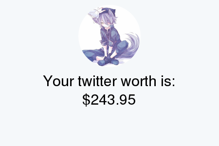 plasma252's tweet photo. My Twitter worth is: $243.95

Find yours with https://t.co/yUwPJw7YOK

. https://t.co/3LNm62Snp7