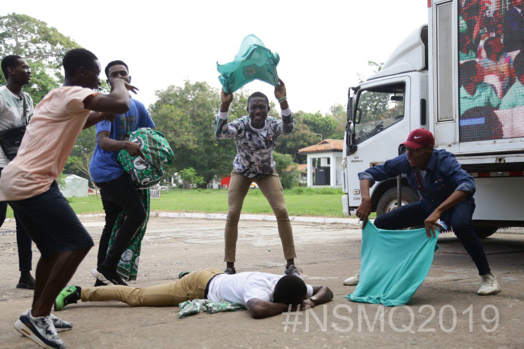 NSMQGhana's tweet photo. Omnia Vincit Labor. 

Perseverance truly conquered all. Welcome back St. Augustine’s College, that was an outstanding performance. See you in the quarterfinals. Congratulations. 

#NSMQ2019 #NSMQ2019OneEighth https://t.co/Pe6Wyyz6aM