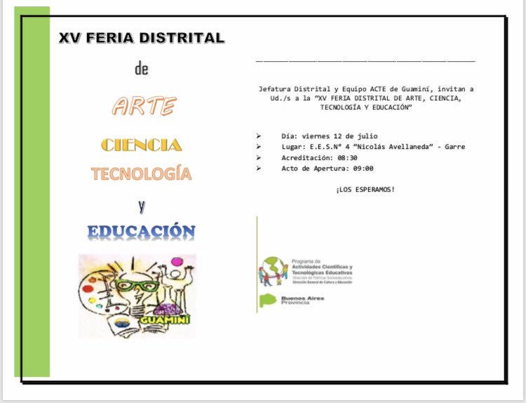 PseGuamini's tweet photo. Se viene la Feria DISTRITAL de Ciencias en GUAMINÍ. Los esperamos el viernes 12 a partir de las 08:30 en el nuevo edificio de la E.E.S. N•4 de la localidad de Garre. 
Más de 40 proyectos educativos 🙌🏻@acteba @AJosefinaallen @PSE_Region23 https://t.co/MJIIRUlkZi