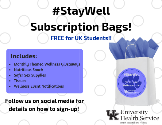 UHSPaws's tweet photo. Our #StayWell Subscription Bags will be starting up again this Fall! 😸 💙 University of Kentucky students- follow us on social media to stay up-to-date on when sign-ups begin! #Wellnecessities #AllThingsWellness https://t.co/6J0cLSwyps