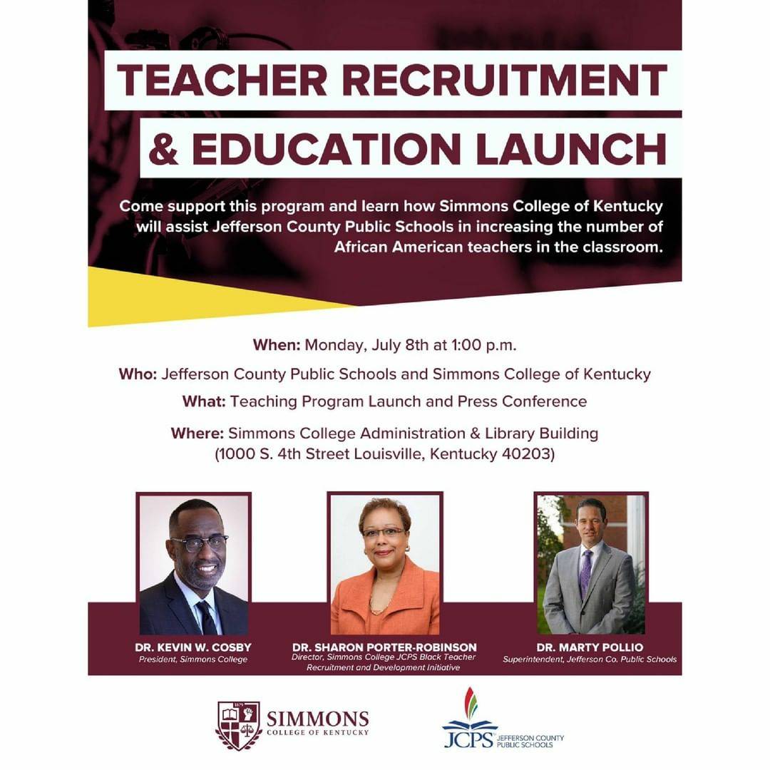 ssclive's tweet photo. " A historic move!! Simmons College will be the African American teacher pipeline for @JCPSKY ! Come out and learn about our new partnership and how Simmons is striving to give our children the HBCU experience! "

Shared per @SCKY_1879 @KWCosby https://t.co/DXTPwPdAVH