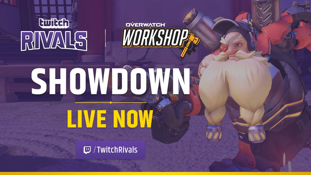 The Overwatch Workshop Showdown starts now! 12 players battle it out in a series of community-created brawls. Tune in to vote for your favorite Workshop mode! 🔨 twitch.tv/twitchrivals