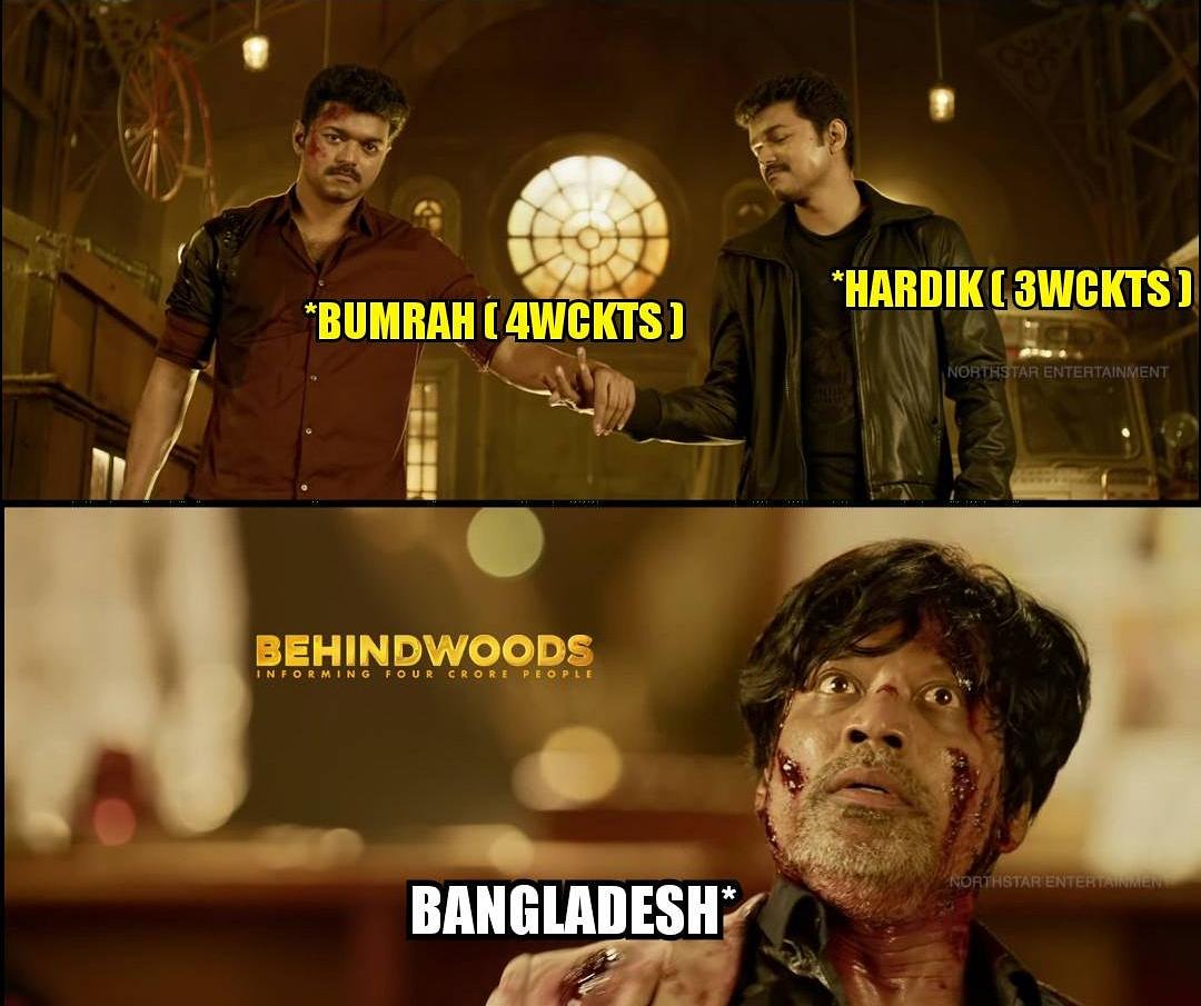 behindwoods's tweet photo. .@Jaspritbumrah93 &amp; @hardikpandya7 were just lit 🔥💯 #India into #SemiFinals ❤
#Bumrah #HardikPandya #IndiaVsBangladesh #ICCWorldCup 
#IndiaQualifies https://t.co/EOaijIhiSE