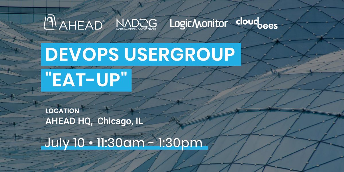 Ahead's tweet image. Speaking of #ScaledDevOps, the @NADEVOPS is hosting a &apos;DevOps EatUp&apos; event at AHEAD&apos;s HQ! Come by over lunch to network and listen to guest speaker, Farrukh Sadykov, a Sr. DevOps Consultant. Register here: bit.ly/2JnweSq
#NADOG