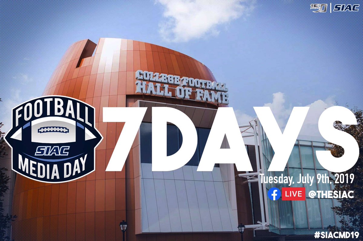 TheSIAC's tweet photo. 7️⃣more days until we can talk football again! Swipe ➡️ to see who will be representing your team at this year’s football media day! #WePlayHard #SIACMD19 https://t.co/JfrTukBukj
