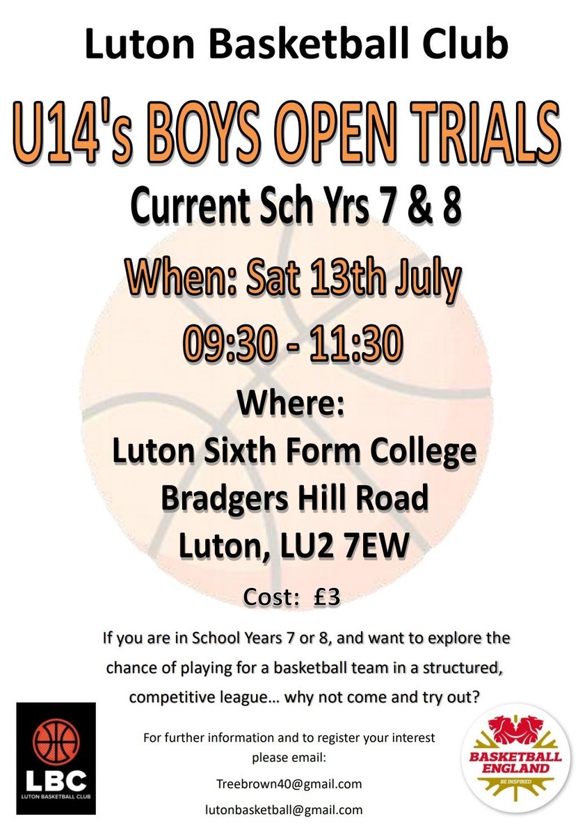 Luton School Games (@lutonschgames) on Twitter photo U14 Boys Basketball trials on Saturday 13th July <a href="/LutonSixthForm/">Luton Sixth Form College</a> πππ Get involved! Please RT <a href="/DenbighPEDept/">Denbigh PE Dept</a> @TSLT_SPA_SPORT <a href="/IcknieldPE/">Icknield High PE</a> <a href="/CNSPE1/">CNSPE</a> <a href="/TSLTChalkHills/">The Chalk Hills Academy</a> <a href="/LealandsPE/">Lealands High School Physical Education and Sport</a> <a href="/leamanorschool/">Lea Manor High School</a> <a href="/AshcroftHigh/">Ashcroft High School</a> <a href="/ChallneyPEDept/">Challney PE Department</a> <a href="/ChilternA/">ChilternAcademy</a> <a href="/IcknieldPE/">Icknield High PE</a> <a href="/PutteridgePE/">Putteridge PE</a> <a href="/StopsleyHighSch/">StopsleyHighSchool</a> U14 Boys Basketball trials on Saturday 13th July <a href="/LutonSixthForm/">Luton Sixth Form College</a> πππ Get involved! Please RT <a href="/DenbighPEDept/">Denbigh PE Dept</a> @TSLT_SPA_SPORT <a href="/IcknieldPE/">Icknield High PE</a> <a href="/CNSPE1/">CNSPE</a> <a href="/TSLTChalkHills/">The Chalk Hills Academy</a> <a href="/LealandsPE/">Lealands High School Physical Education and Sport</a> <a href="/leamanorschool/">Lea Manor High School</a> <a href="/AshcroftHigh/">Ashcroft High School</a> <a href="/ChallneyPEDept/">Challney PE Department</a> <a href="/ChilternA/">ChilternAcademy</a> <a href="/IcknieldPE/">Icknield High PE</a> <a href="/PutteridgePE/">Putteridge PE</a> <a href="/StopsleyHighSch/">StopsleyHighSchool</a>