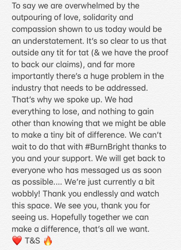 Words will never be enough, but we’ll try. After eight months of hell the outpouring of love &amp; support we’ve witnessed today has rendered us pretty speechless. You burn so, so bright. Together we can make a difference. #burnbright 🔥👑