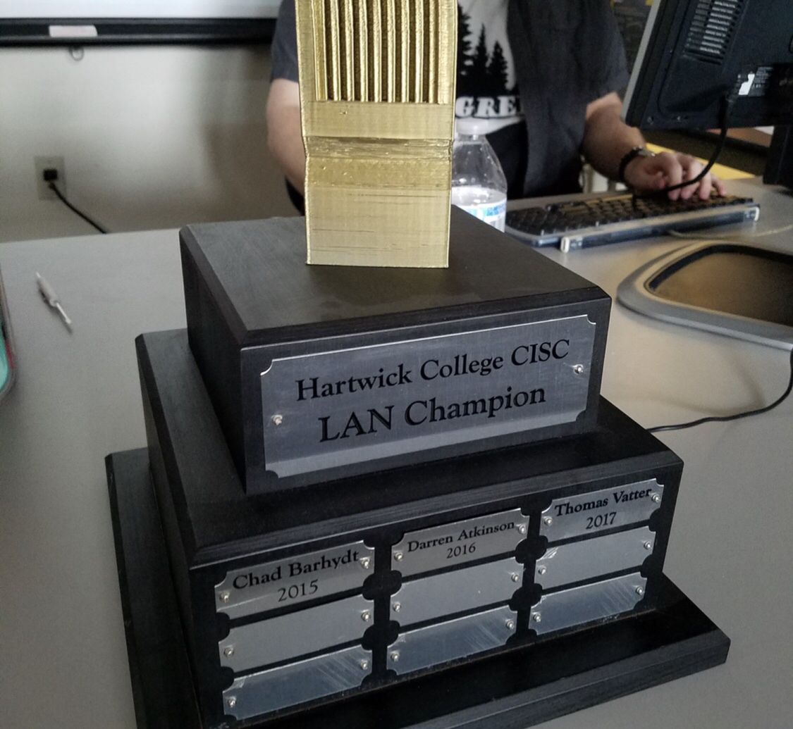 Our coveted LAN trophy; each winner of our semesterly LAN parties get their name added and shine with the greatest! 

#eSports #LeagueOfLegends #Overwatch #ApexLegends #gaming #Fortnite #Tespa