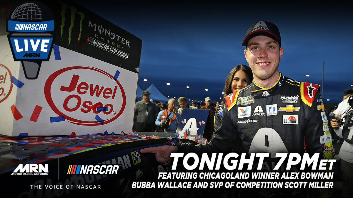 NASCAR Live TONIGHT @ 7PM ET

Join host <a href="/TheMikeBagley/">Mike Bagley "Bagman"</a> and you’ll hear from the 
<a href="/ChicagolndSpdwy/">Chicagoland Speedway</a> winner @AlexBowman88 <a href="/BubbaWallace/">Bubba Wallace</a> and SVP Competition Director Scott Miller

#AskMRN