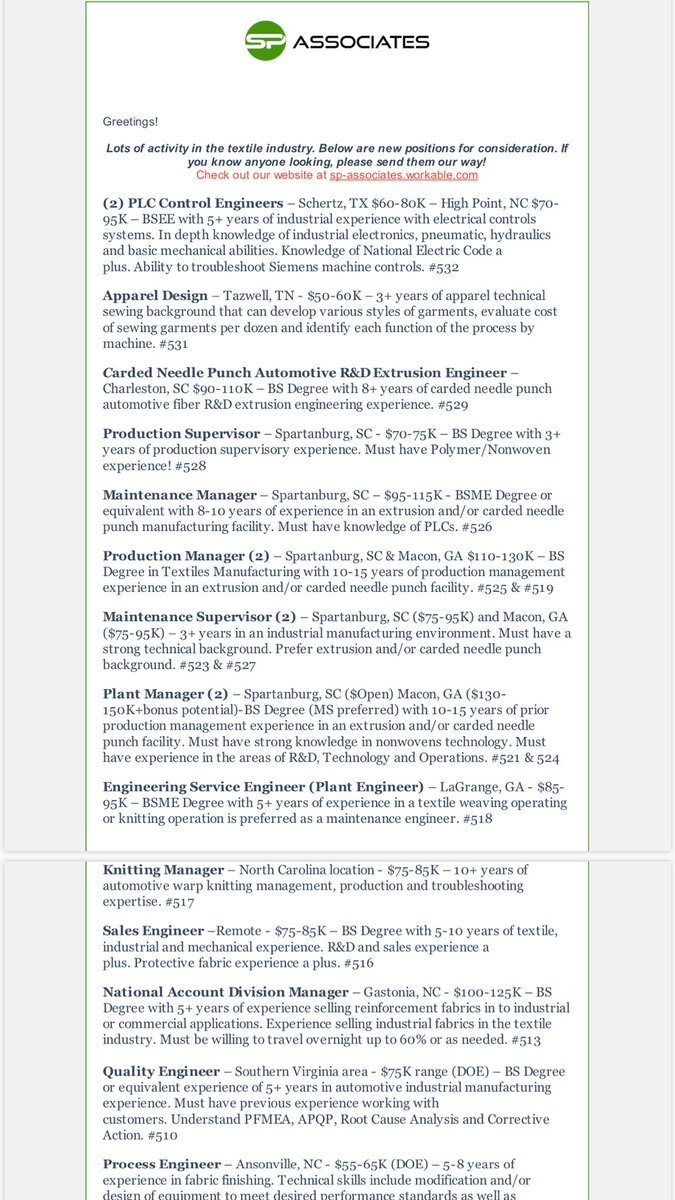 SP_AssociatesER's tweet photo. Textile Industry is BOOMING!
We are recruiting for a ton of great opportunities; See below and apply https://t.co/QqRgApiDqF https://t.co/QzEPJhMXpo