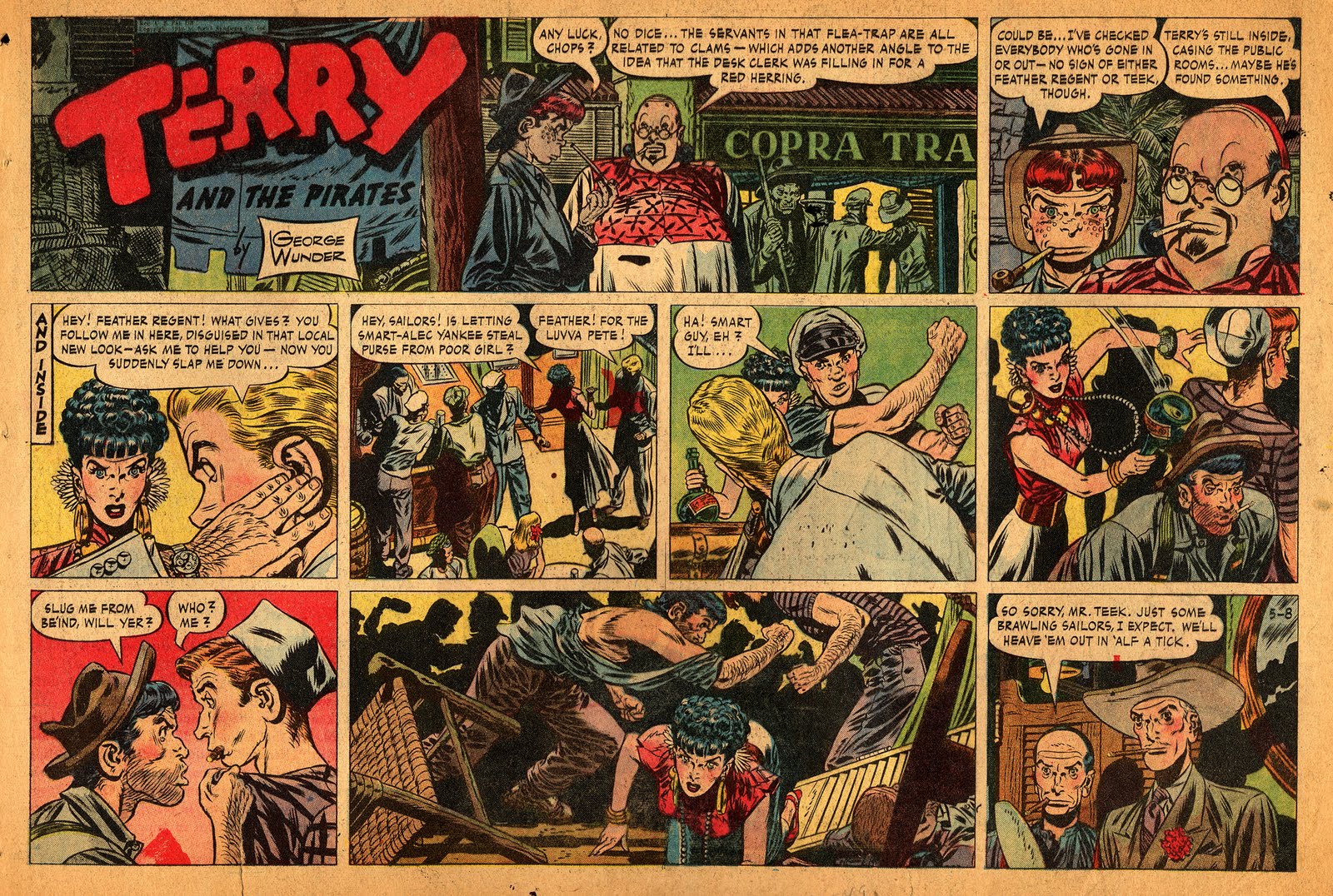 Pagina de domingo de Terry and the Pirates por George Wunder