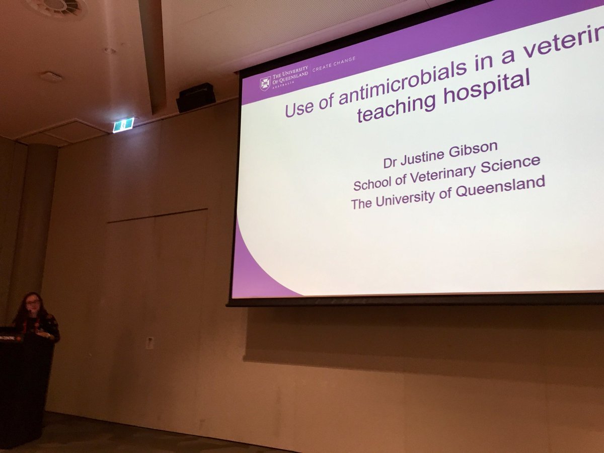 GlennFBrowning's tweet image. Justine Gibson talking at #2019ASM about antimicrobial use in a veterinary teaching hospital at #2019ASM