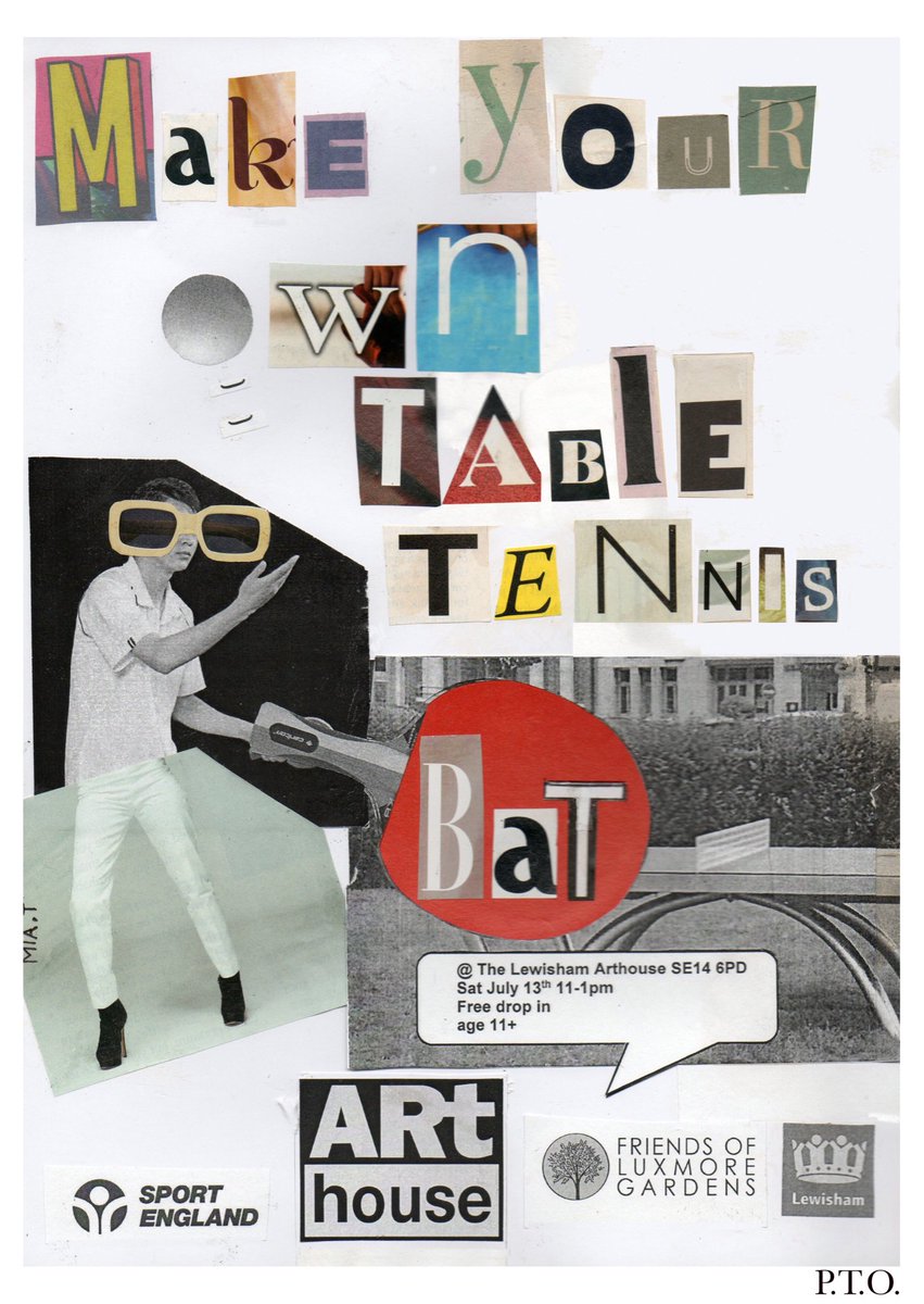 Free Table Tennis Bat Making workshop 13 July 11-1 for ages 11+ at Lewisham Arthouse, 140 Lewisham Way SE14