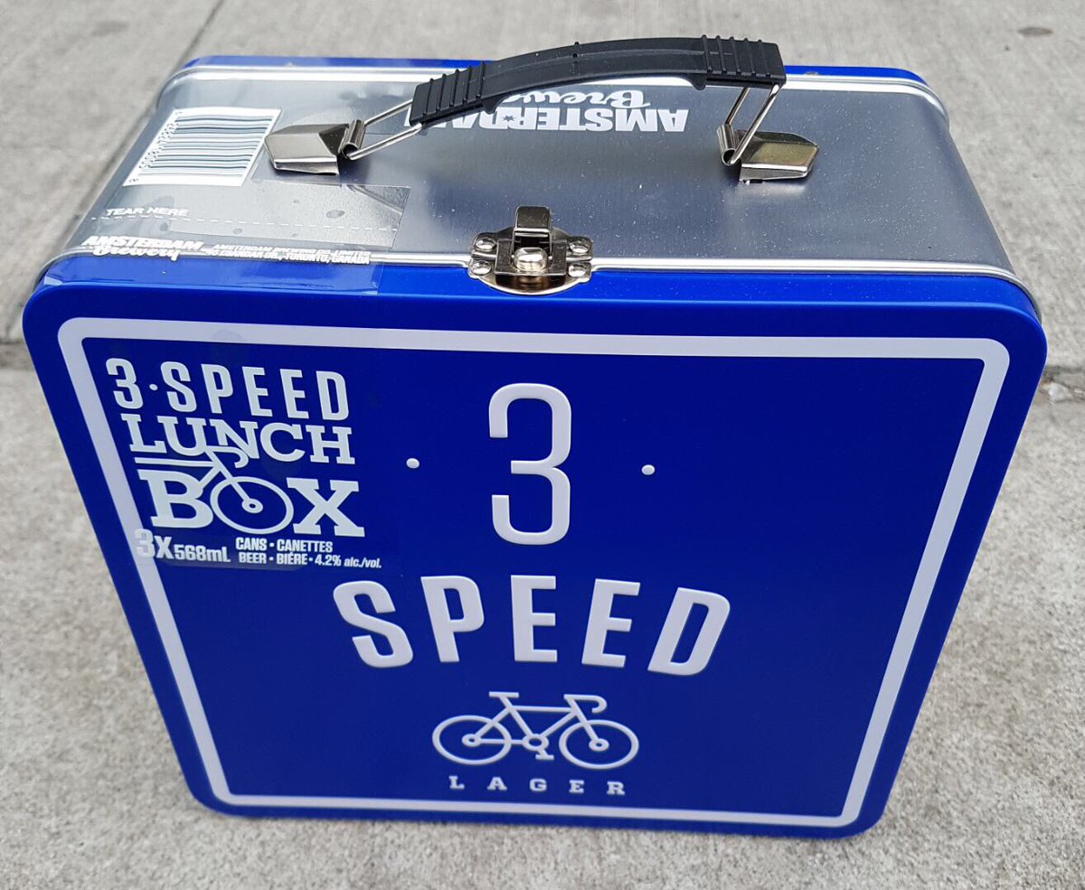 Toddwith2dees's tweet photo. Received a really cool birthday present from @amsterdambeer #3speedlager, a lunch box full of beer. So cool, thank you. #frescosfishandchips #kensingtonmarket #toronto #birthdaybeer https://t.co/pIfllI5sT3