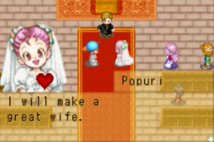 all the other fomt girls when you get married are like "wow i love you i can't wait to spend my life with you" but this is what popuri says