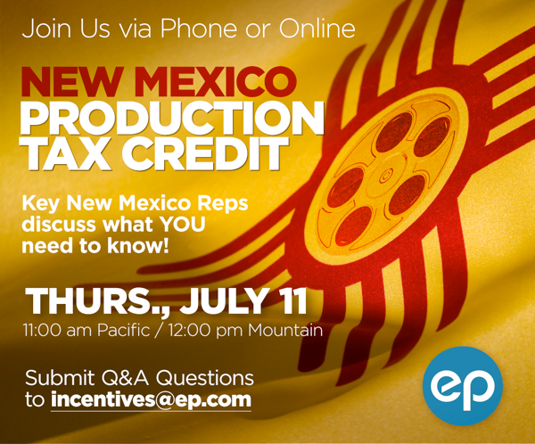 EntPartners's tweet image. Hot off the presses! NM Production Tax Credit Legislation went into effect on 7/1/19. Join us via phone or online as key NM reps discuss what you need to know on Thursday, 11 AM Pacific / 12 PM Mountain. Click here for how to join: tinyurl.com/y49tcce9