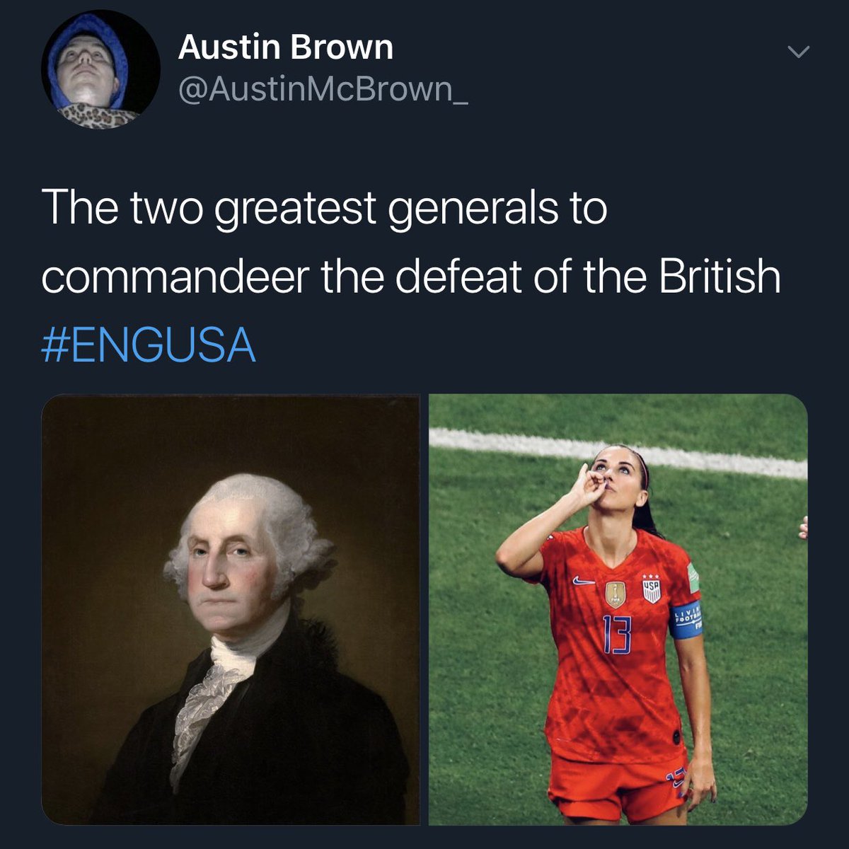DesaStoneEdS's tweet photo. And the Tweets just keep coming...the geeky US History teacher in me couldnโt be any happier right now ๐โค๏ธ๐บ๐ธโฝ๏ธ๐๐ #USWNT #ENGUSA #FinalsBound #ThrowbackShade https://t.co/xlxJBHf7Bq