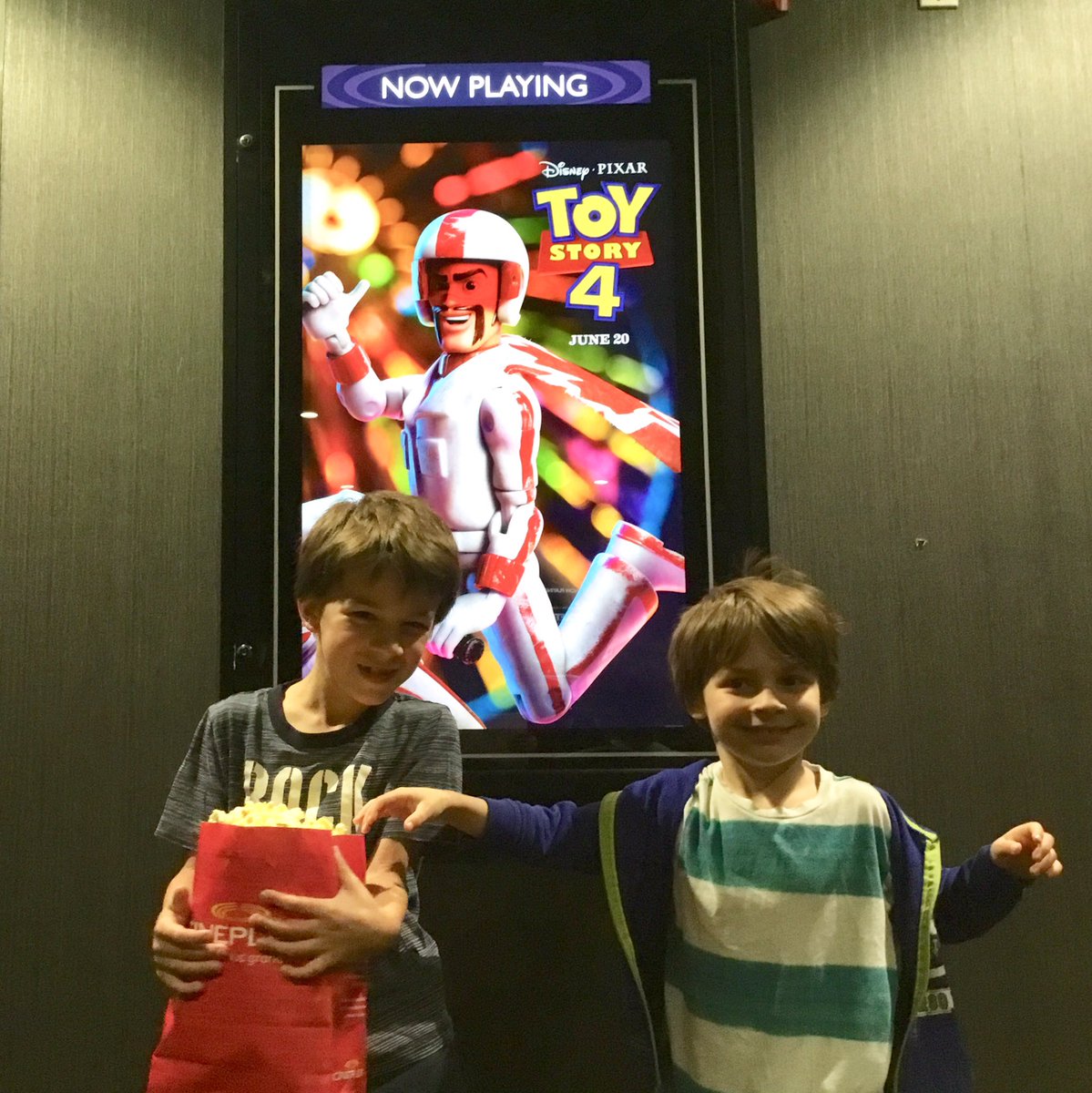 Hi_PlayfulPixie's tweet photo. Working from home means you go see #ToysStory4 on a Tuesday afternoon, with the kiddos and no one cares (except maybe the kids 💕)! #momlife #wahm https://t.co/o7wSmvr2hT