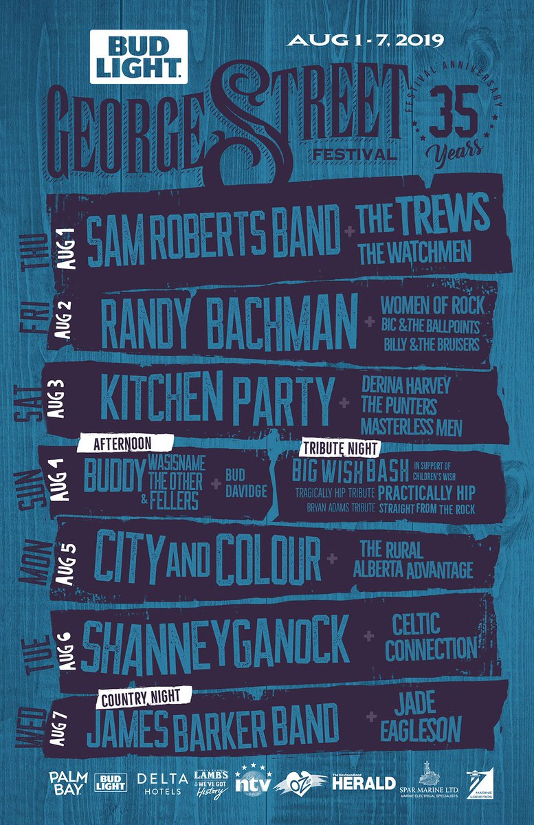 GEORGE STREET FESTIVAL tickets available now! Featuring @samrobertsband, @cityandcolour, Randy Bachman, @thetrews, @buddywasisname, @jamesbarkerband, @shanneyganock,The Watchmen, @masterlessmen & many more: georgestreetlive.ca/tickets/ #GSF2019 #GeorgeStreet 19+