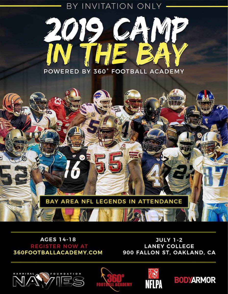 aces_foundation's tweet photo. Had fun representing @onemangang97 at the 2019 Camp In The Bay hosted by Hannibal Navies Fdn., @360FBAcademy, @NFLPA, and @DrinkBODYARMOR! Phenomenal student-athletes, amazing coaches/guest speakers, and a great atmosphere! Thank you again Hannibal for having us! #BayAreaLegends https://t.co/U2hBexOtZm