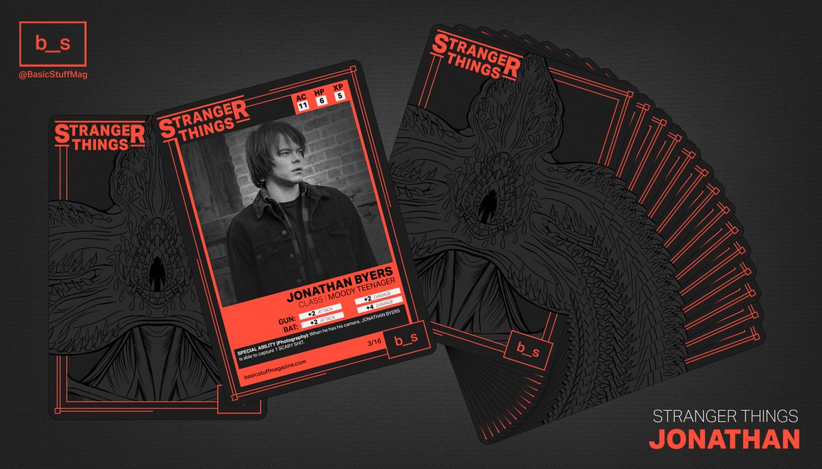 BasicStuffMag's tweet photo. JONATHAN BYERS / #TeamMoodyTeenagers / #StrangerThings
Special Ability (Photography): When he has his camera, JONATHAN BYERS is able to capture 1 SCARY SHIT. #StrangerStuff
SEE MORE: https://t.co/h0Mqx0KRM6 https://t.co/8RhMyCidm6
