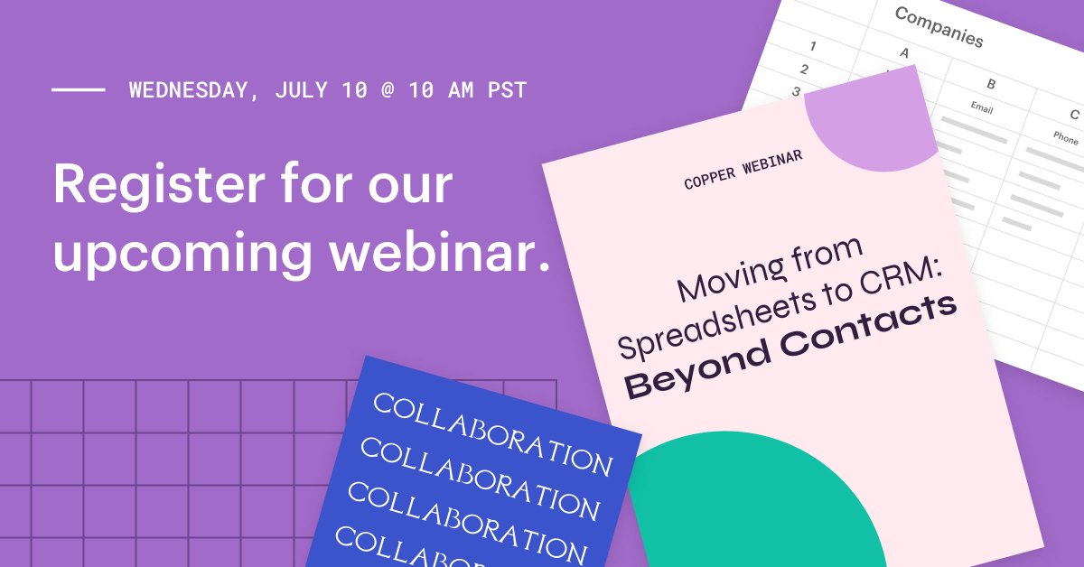 CopperInc's tweet image. Anything spreadsheets can do, CRM can do better.

#CopperWebinar seats are open 👉 bit.ly/2XnhAEH