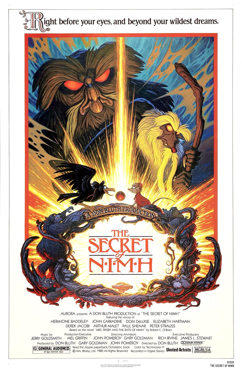FilmNewsNos's tweet photo. 🎬MOVIE HISTORY: 37 years ago today, July 2, 1982, the movie ‘The Secret of NIMH’ opened in theaters!
#ElizabethHartman #DerekJacobi #HermioneBaddeley #JohnCarradine #DomDeLuise #ArthurMalet #PeterStrauss #PaulShenar #ShannenDoherty @wilw #IanFried #AldoRay #EdieMcClurg https://t.co/jlSNH70EXX