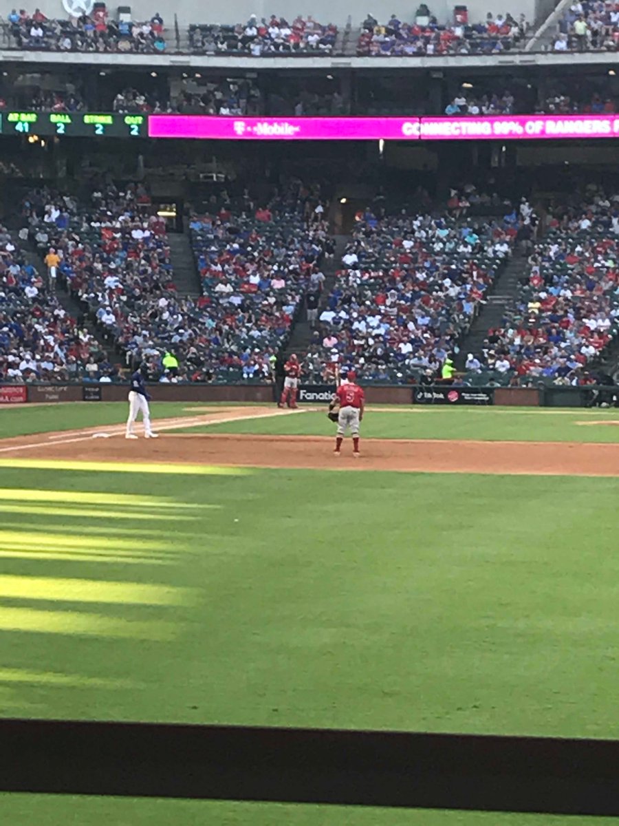 CburtonPoker's tweet image. Lets go ⁦@JoeyGallo24⁩! Go ⁦@Rangers⁩! Stolen base baby! #section45 #row2 #seat19