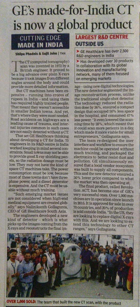 GE Healthcare's Made-for-India CT, Revolution ACTs is an innovation that was an outcome of deep understanding of CT technology, the Indian market and customer’s needs. #Manufacturing #MakeInIndia #CT @makeinindia @NITIAayog @GoI_MeitY @timesofindia @sujitjohn @PhadnisShilpa