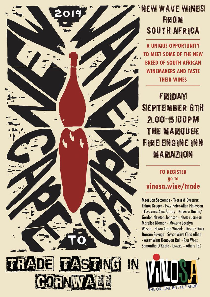 If you have a restaurant, hotel or in the wine industry and your in the south west this is not be missed register NOW! We bring you <a href="/CapetoCapeNW/">Cape to Cape</a> #ridingthethirdwave   vinosa.wine/trade