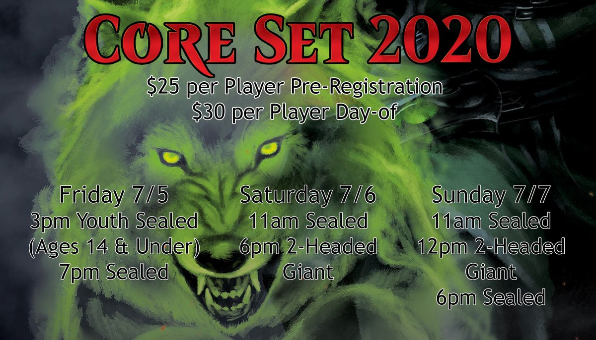 Magic Friends!
Friendly Core Set 2020 Prerelease is THIS WEEKEND reminder!
Prerelease preregistration is still available!
Check out these flyers for all the info! Stop by the store to preregister! 
Core 2020 Preorders are still available!!!
Preorders End July 7th!